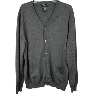 VALDA By Toscano Gray Fine Merino Wool Blend Button-Down Sweater - Men's L